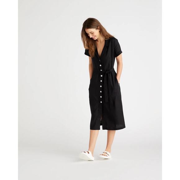 Quince 100% European Linen Button Front Dress in Black Women's XL - Picture 5 of 13